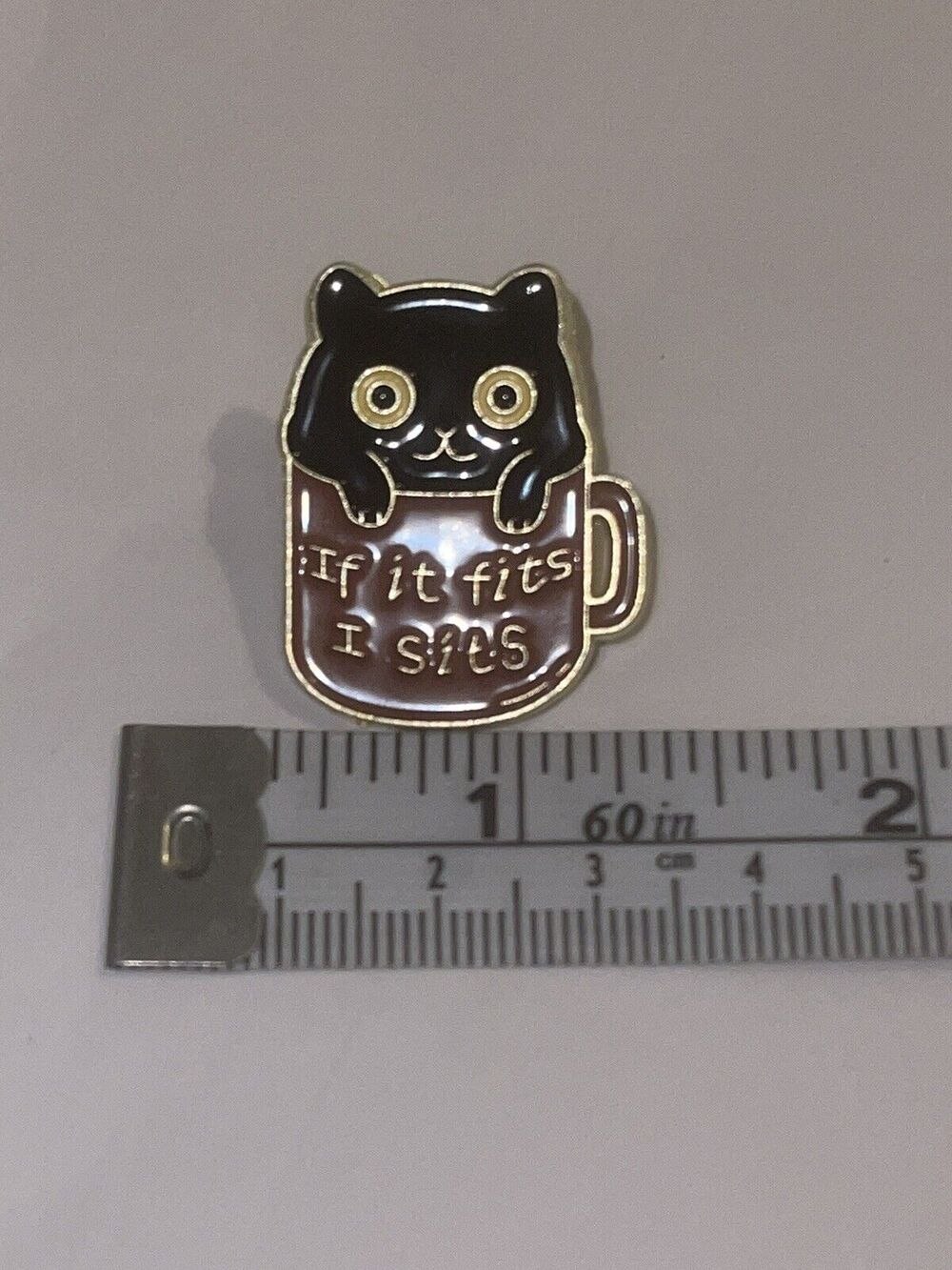 Black Cat Coffee If I Fits I Sits Pin Brooch